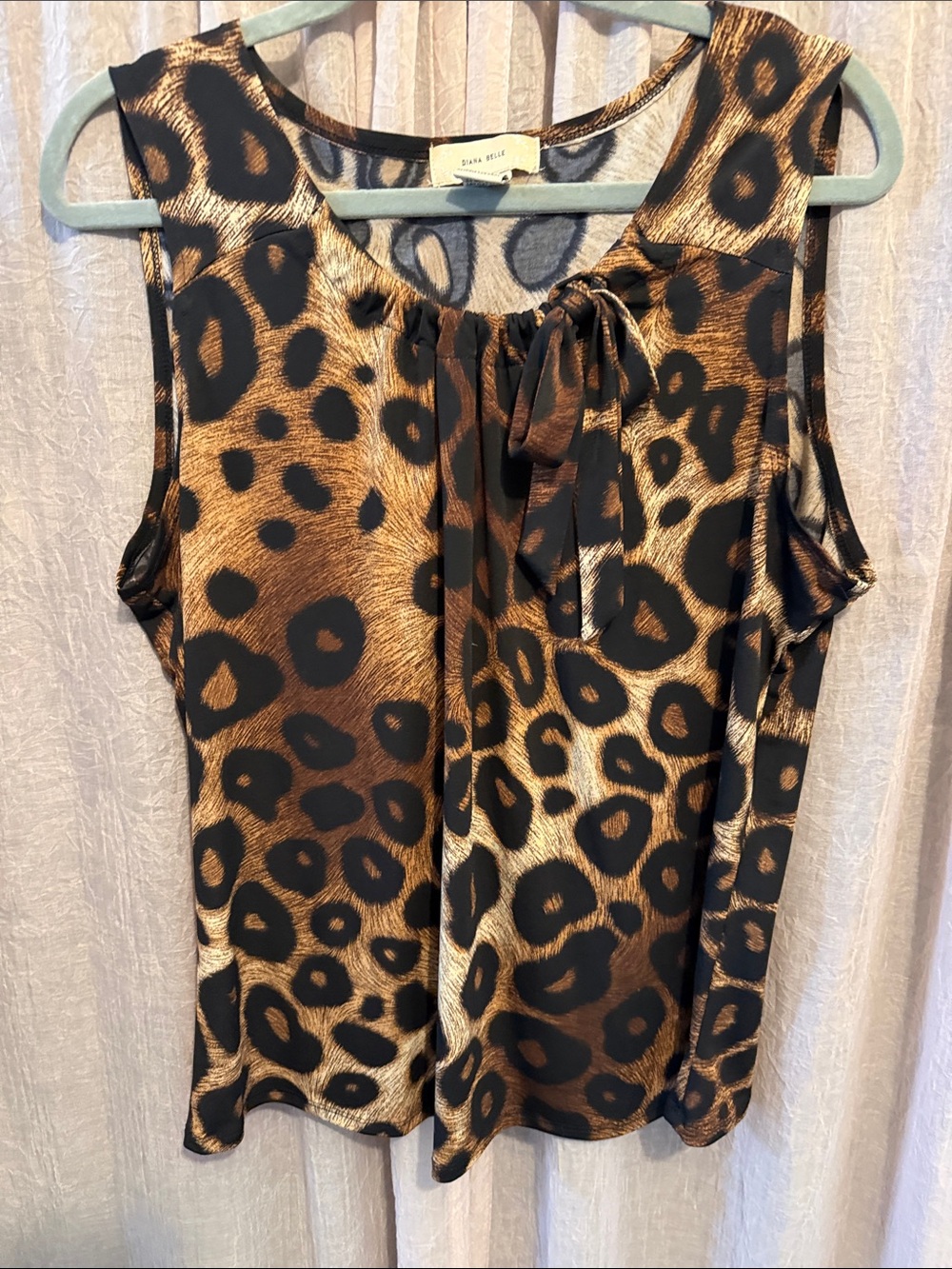 Dana Buchman Brown Leopard Print Tie-Neck Sleeveless Top